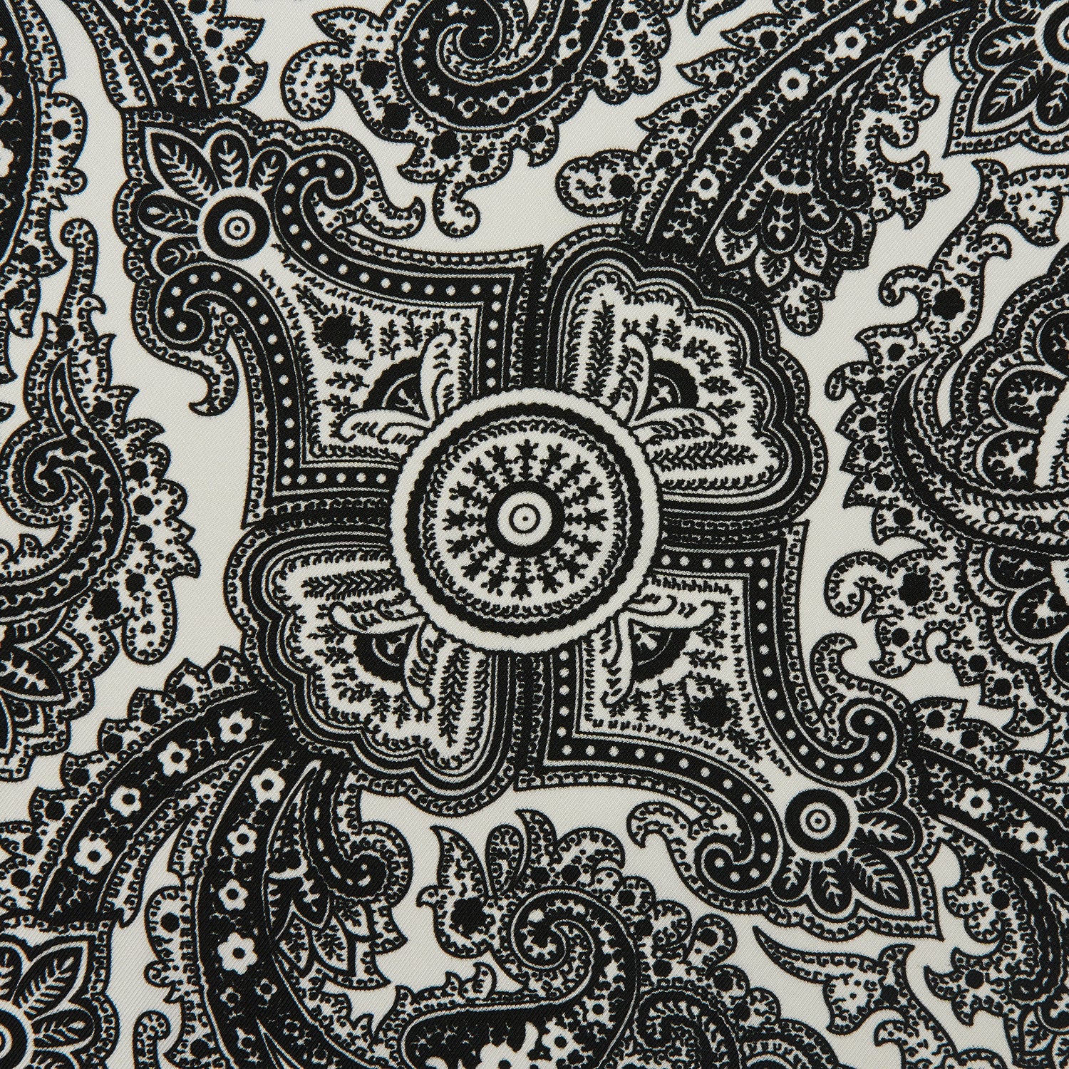 View 2 of product The White Persian Paisley Pocket Square by Turnbull & Asser features a refined black paisley and floral pattern with a decorative border, making it a sophisticated, festive gift.