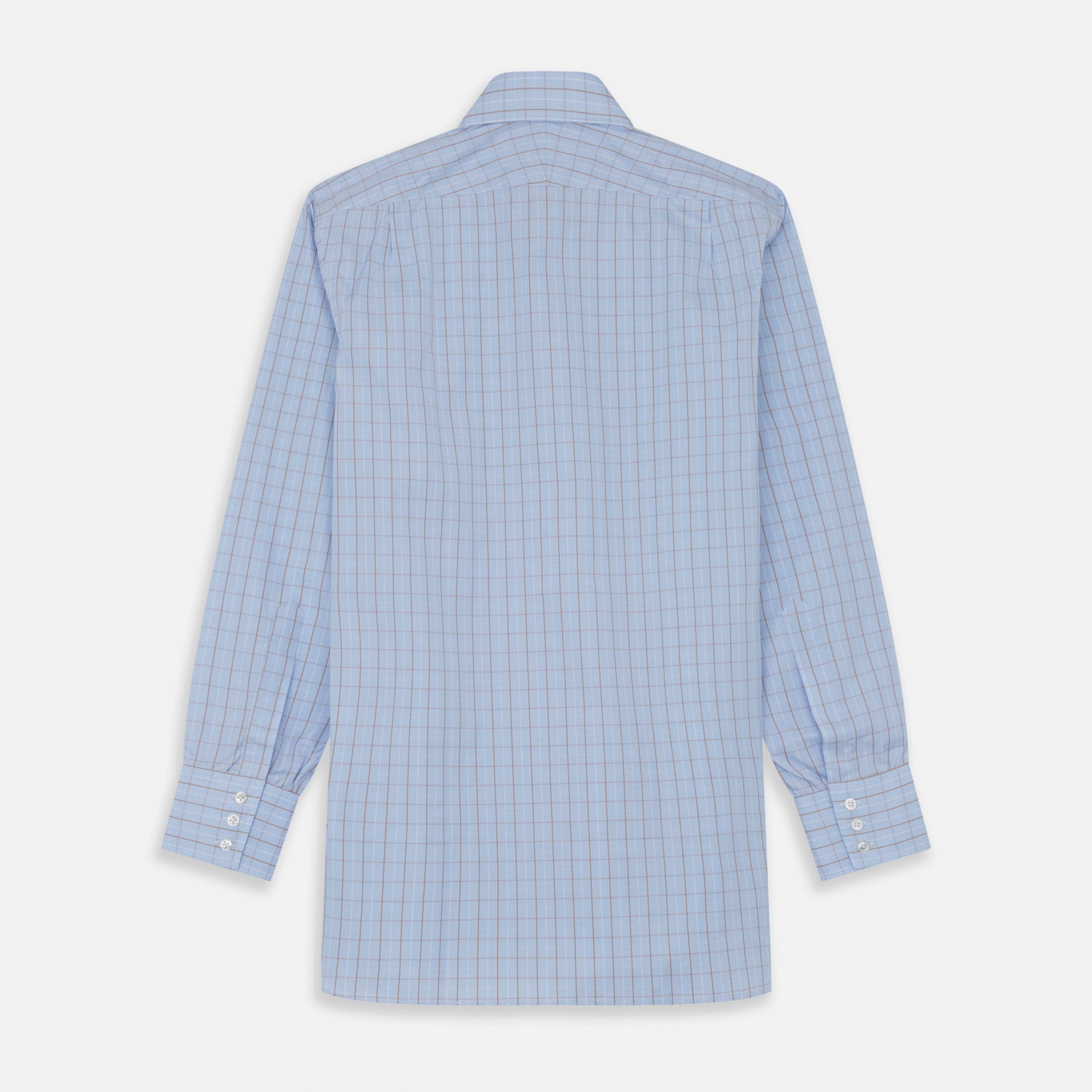 View 5 of product A beige graph check regular fit shirt by Turnbull & Asser, featuring a T&A collar and 3-button cuffs, is neatly laid flat on a white background.