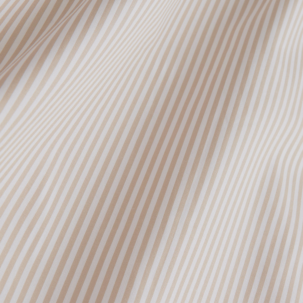 The Turnbull & Asser Sand Bengal Stripe Regular Fit Shirt features thin sand stripes, a T&A collar, and 3-button cuffs. Shown laid flat on a white background.