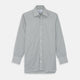 The Turnbull & Asser Green Bengal Stripe Regular Fit Shirt features thin green stripes, a T&A collar, and 3-button cuffs, shown on a plain white background.