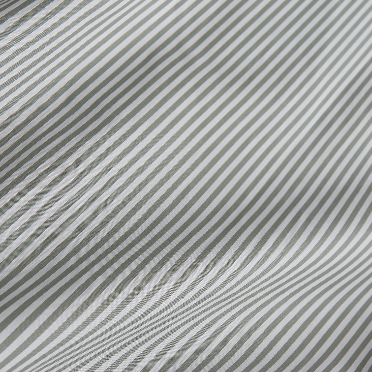View 4 of product The Turnbull & Asser Green Bengal Stripe Regular Fit Shirt features thin green stripes, a T&A collar, and 3-button cuffs, shown on a plain white background.