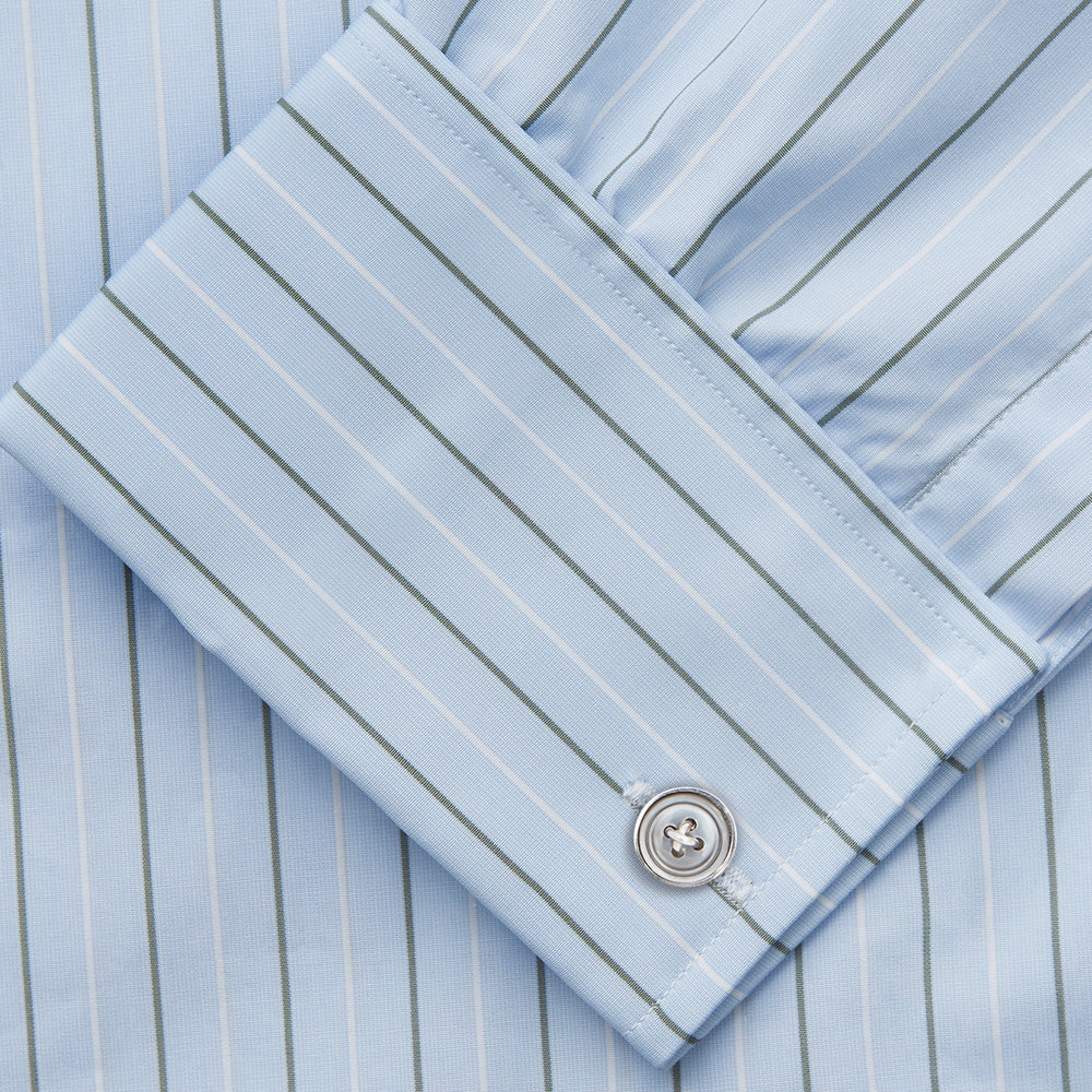 Green Stripe Regular Fit Shirt by Turnbull & Asser, featuring a T&A collar and double cuffs, displayed against a white background.