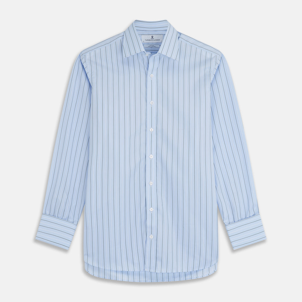 Green Stripe Regular Fit Shirt by Turnbull & Asser, featuring a T&A collar and double cuffs, displayed against a white background.