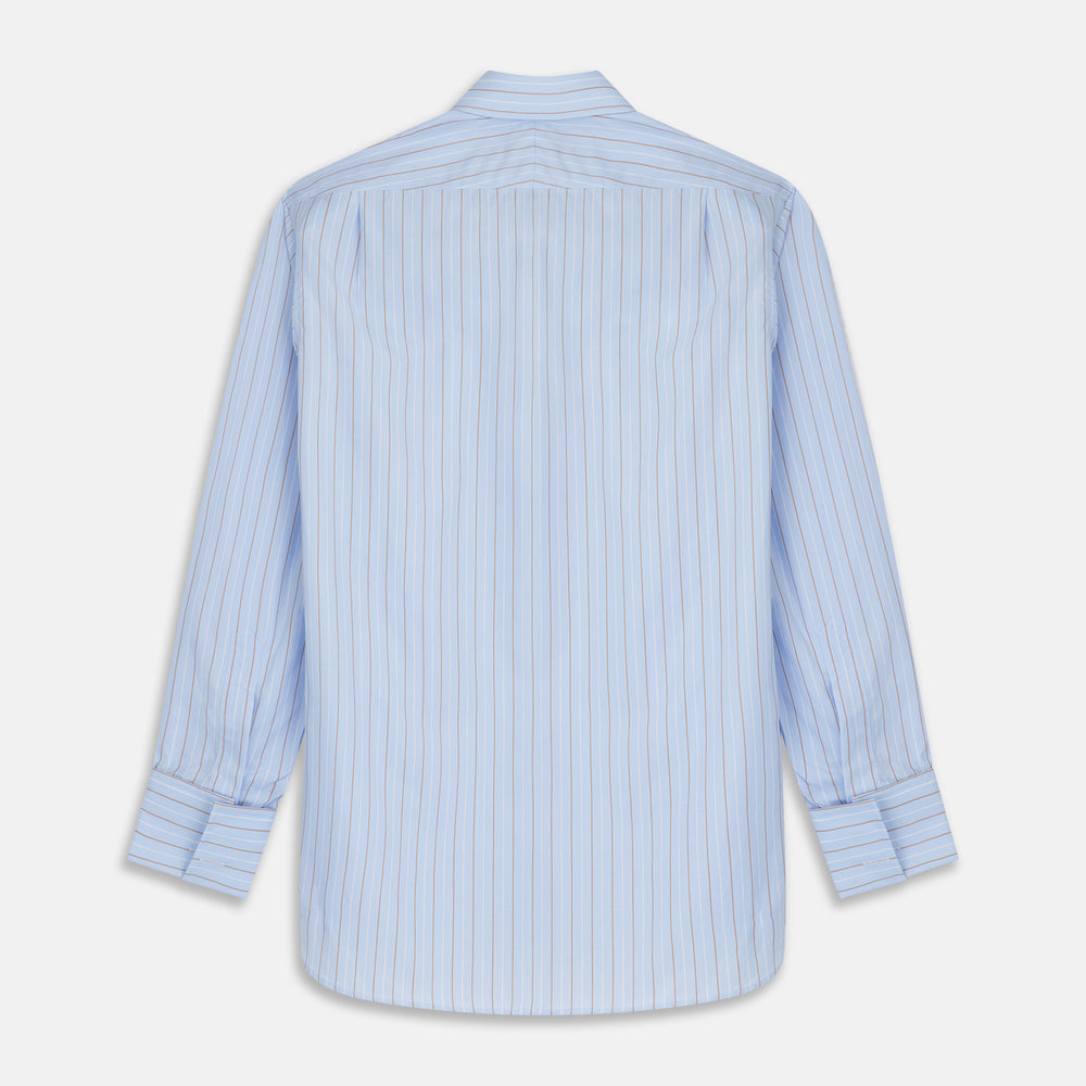 Turnbull & Asser Beige Stripe Regular Fit Shirt with T&A collar and double cuffs, featuring white buttons and laid flat on a white background.
