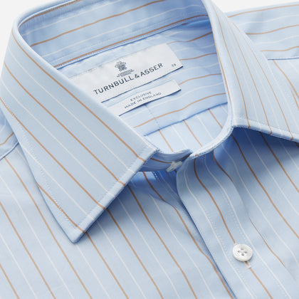 Beige Stripe Regular Fit Shirt with T&A Collar and Double Cuffs Image 1
