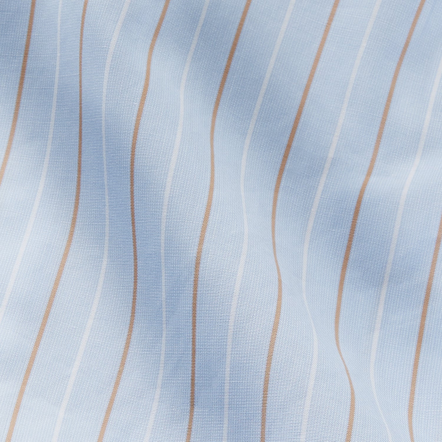 View 4 of product Turnbull & Asser Beige Stripe Regular Fit Shirt with T&A collar and double cuffs, featuring white buttons and laid flat on a white background.