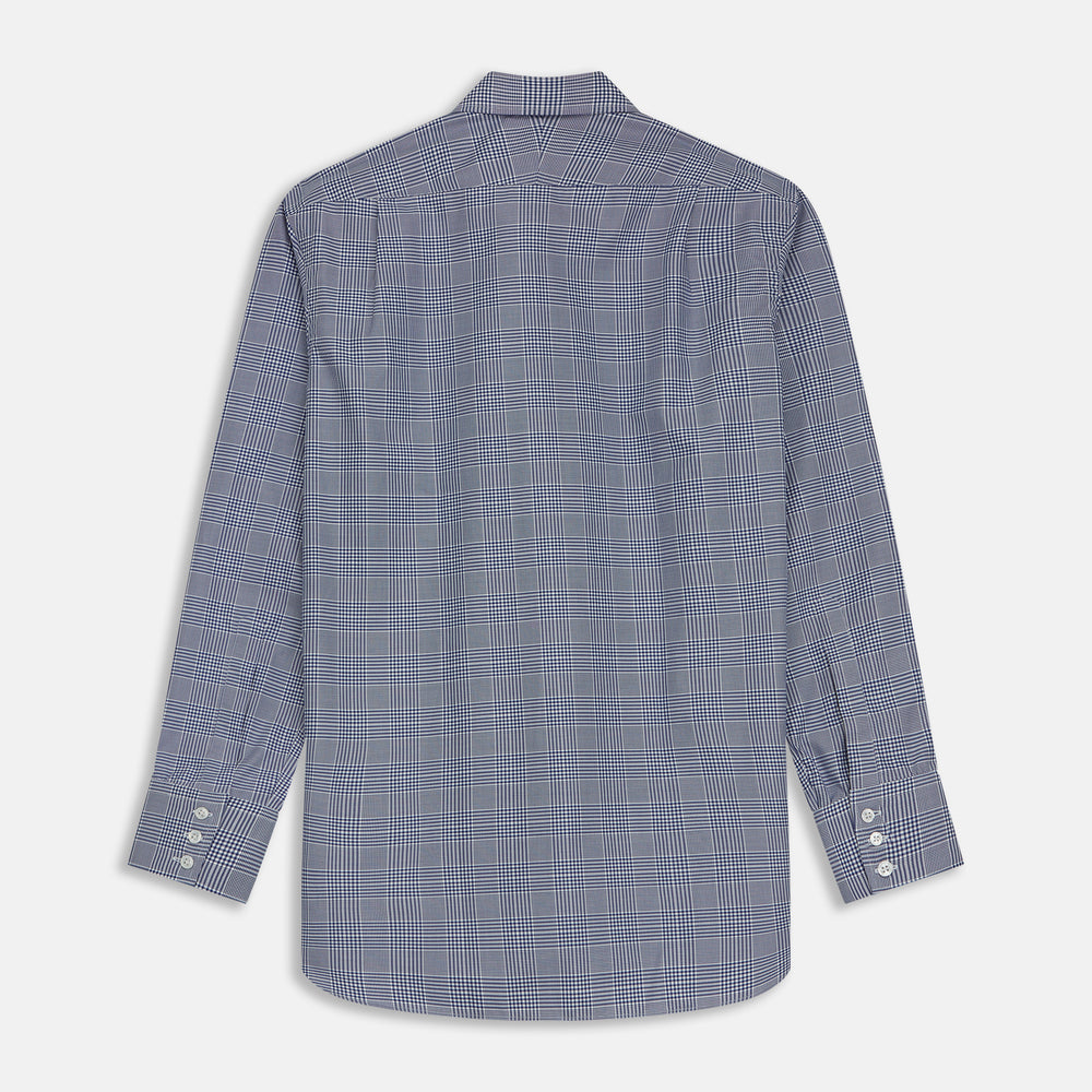 The Turnbull & Asser Navy Check Shirt, featuring a T&A collar and 3-button cuffs, is displayed on a white background.