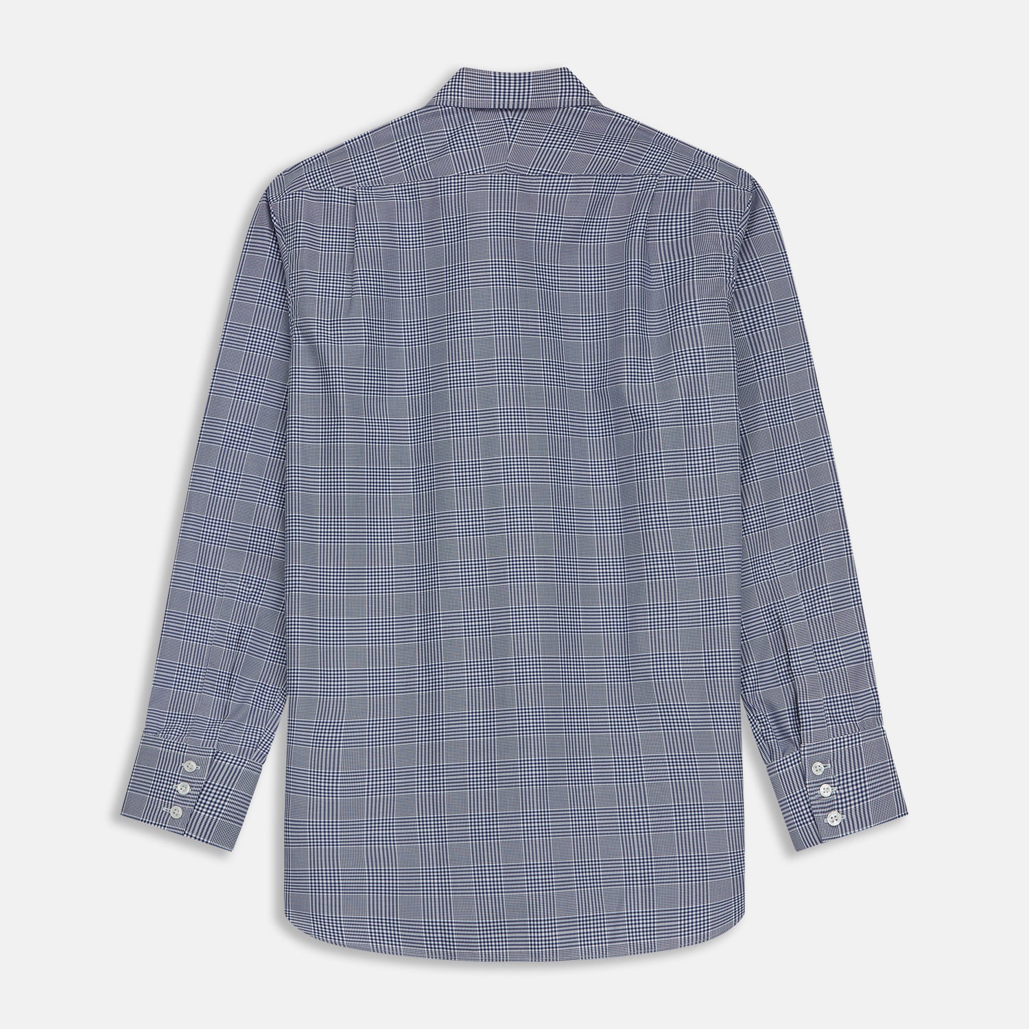 View 6 of product The Turnbull & Asser Navy Check Shirt, featuring a T&A collar and 3-button cuffs, is displayed on a white background.