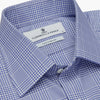 View 4 of product The Turnbull & Asser Blue Check Shirt features a T&A collar, 3-button cuffs, and a tonal blue check pattern in royal cotton twill. This long-sleeved, regular fit shirt is displayed on a white background.
