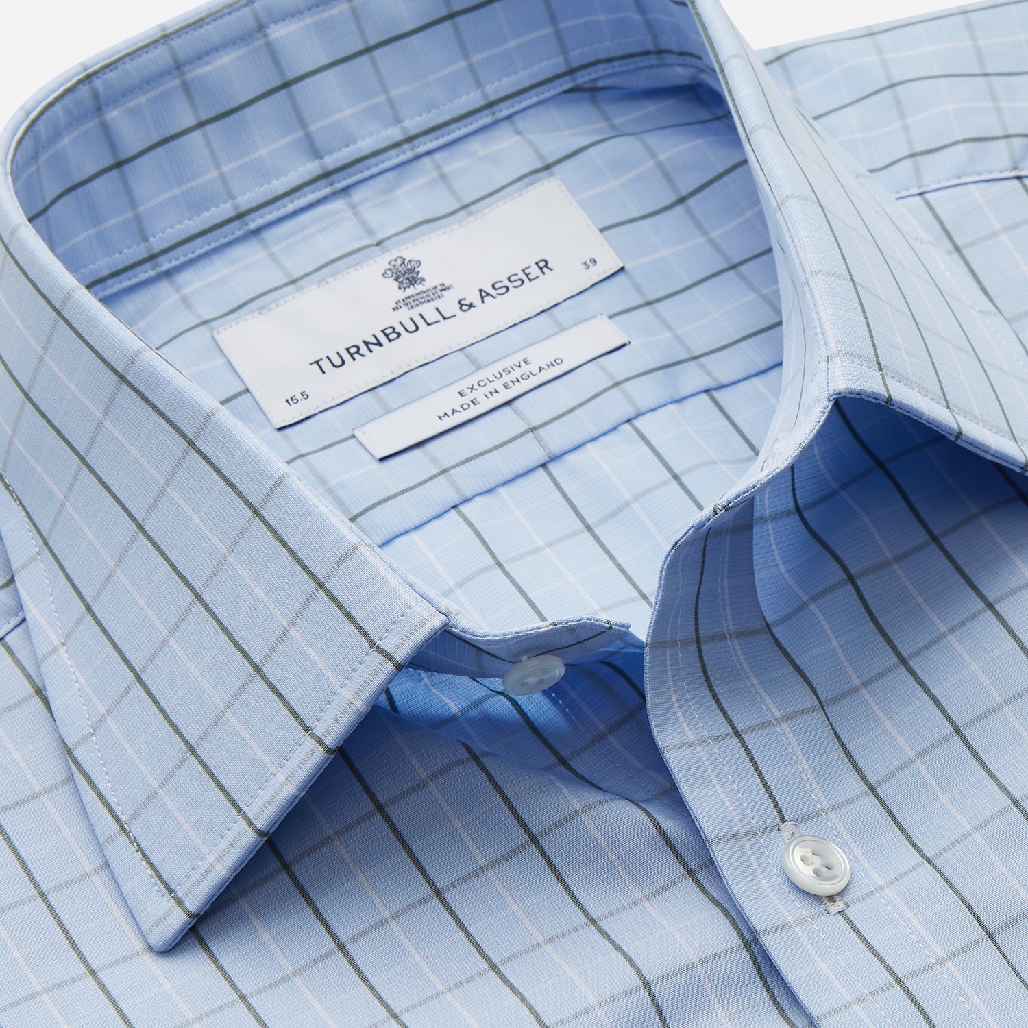 View 2 of product The Turnbull & Asser Green Graph Check Regular Fit Shirt features a T&A collar, 3-button cuffs, and a timeless grid check pattern for a classic look.