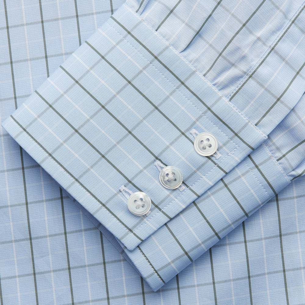 The Turnbull & Asser Green Graph Check Regular Fit Shirt features a T&A collar, 3-button cuffs, and a timeless grid check pattern for a classic look.