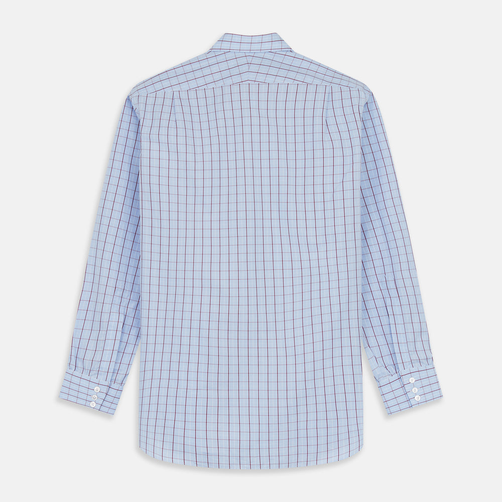The Burgundy Graph Check Regular Fit Shirt by Turnbull & Asser features a T&A collar, 3-button cuffs, and a check pattern. Laid flat on a white background.