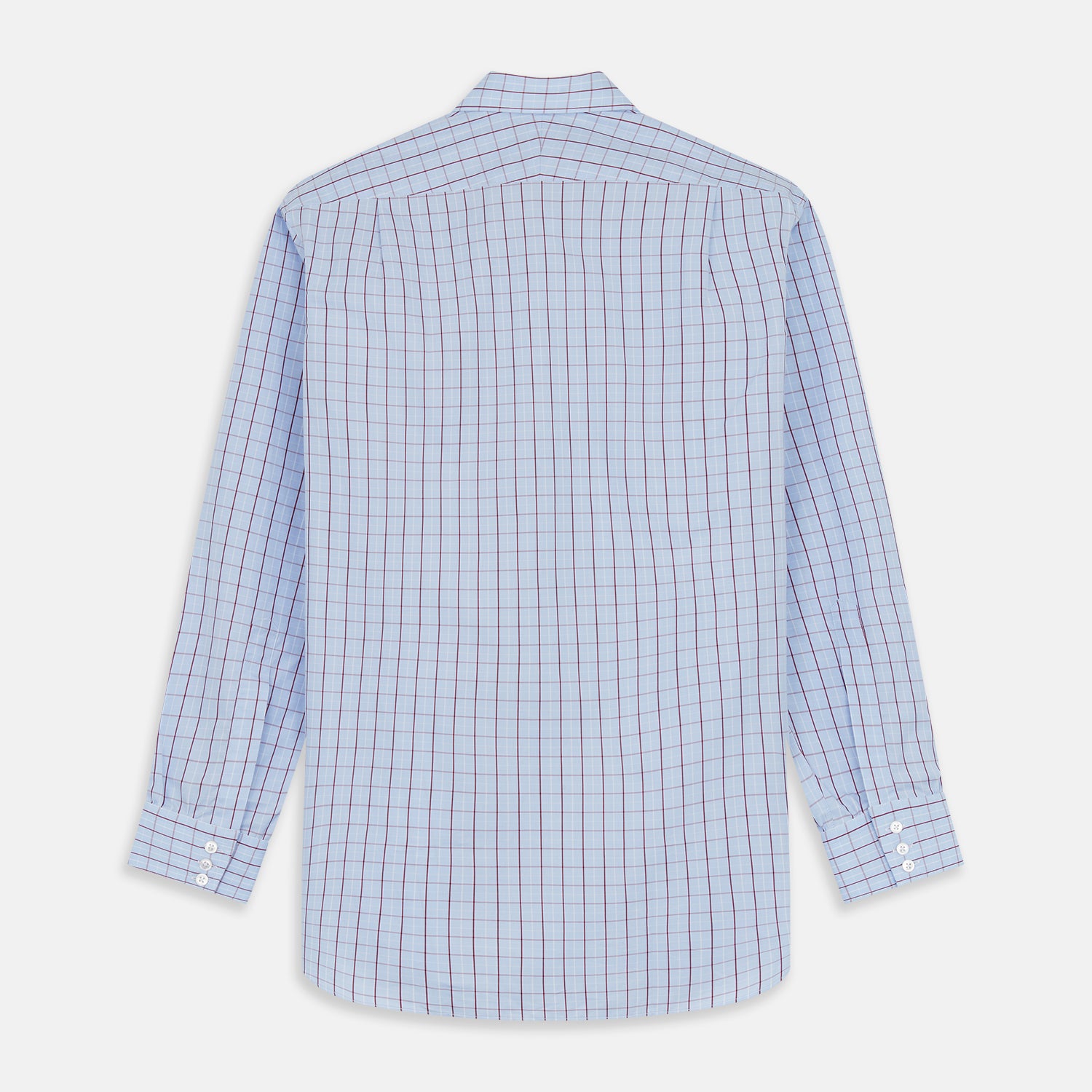 View 5 of product The Burgundy Graph Check Regular Fit Shirt by Turnbull & Asser features a T&A collar, 3-button cuffs, and a check pattern. Laid flat on a white background.