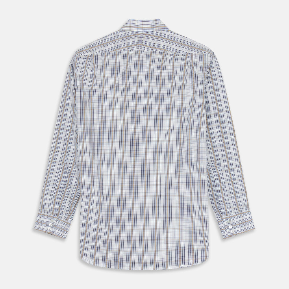 Turnbull & Asser’s Tonal Beige Regular Fit Shirt features a T&A collar, 3-button cuffs, and a slightly curved hem.