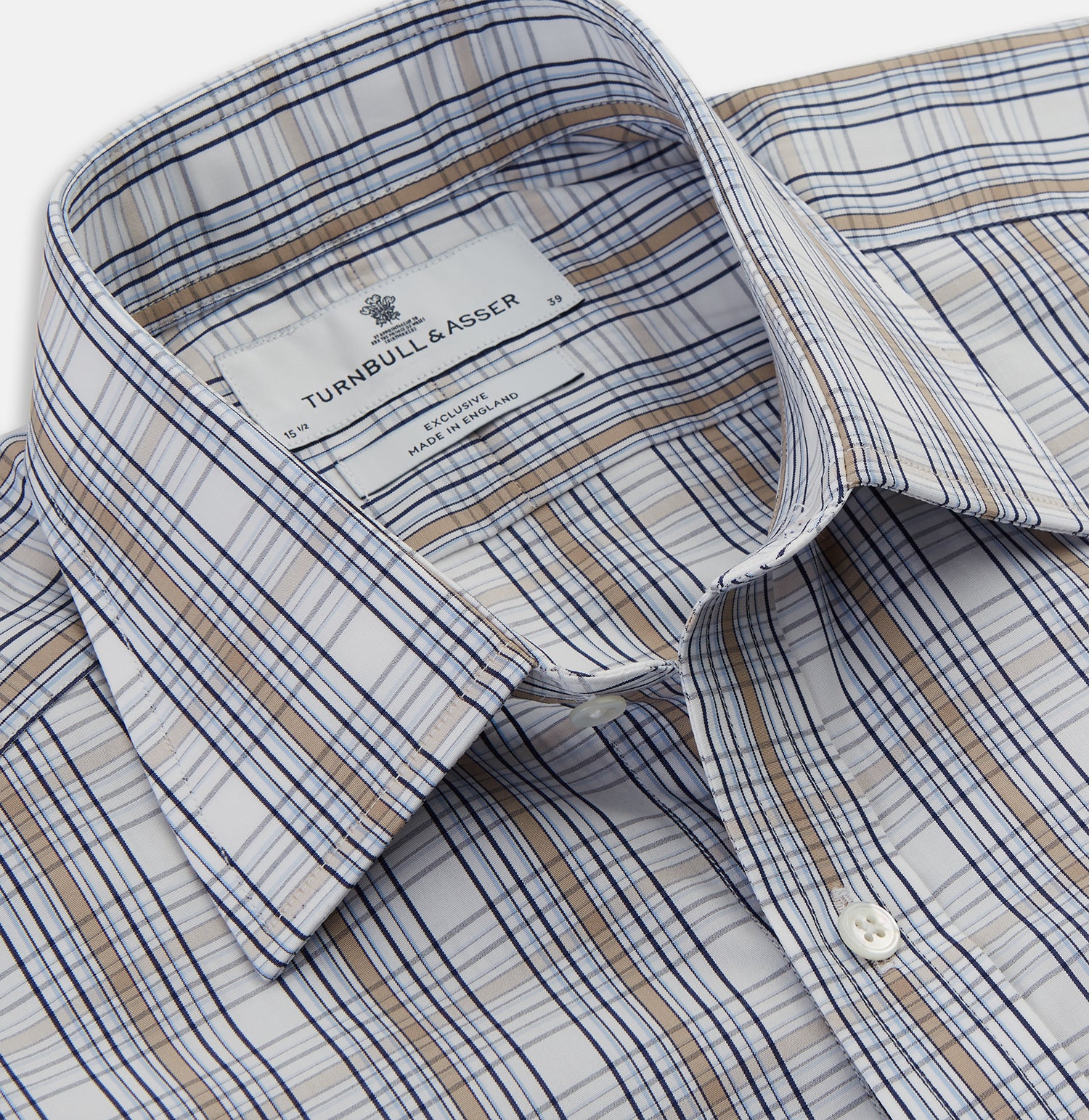 View 2 of product Turnbull & Asser’s Tonal Beige Regular Fit Shirt features a T&A collar, 3-button cuffs, and a slightly curved hem.