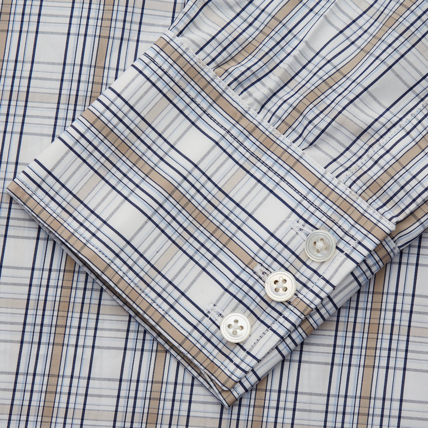 View 3 of product Turnbull & Asser’s Tonal Beige Regular Fit Shirt features a T&A collar, 3-button cuffs, and a slightly curved hem.