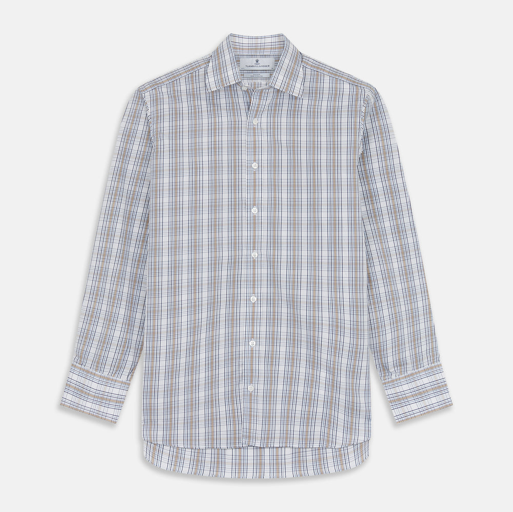 Turnbull & Asser’s Tonal Beige Regular Fit Shirt features a T&A collar, 3-button cuffs, and a slightly curved hem.