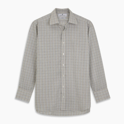 Blue Multi Check Cotton-Cashmere Shirt with T&A Collar and 3-Button Cuffs Image 4