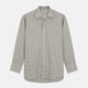 The Turnbull & Asser Green Multi Check Cotton-Cashmere Shirt features a T&A collar, 3-button cuffs, and a tonal green, beige, and blue check pattern. Shown flat against a white background.