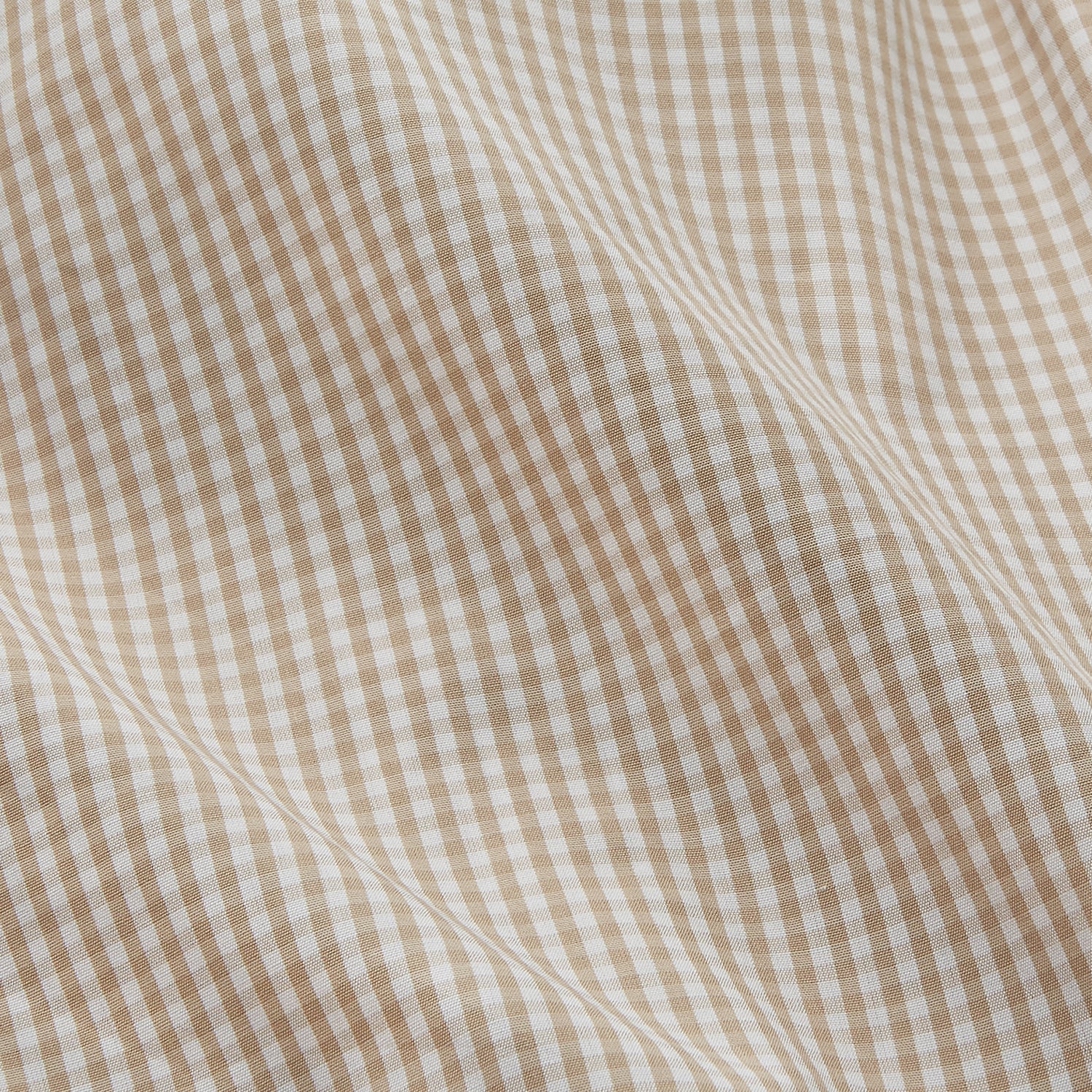 View 4 of product The Sand Gingham Check Regular Fit Shirt by Turnbull & Asser features a T&A collar, 3-button cuffs, and a sand gingham check pattern on white.