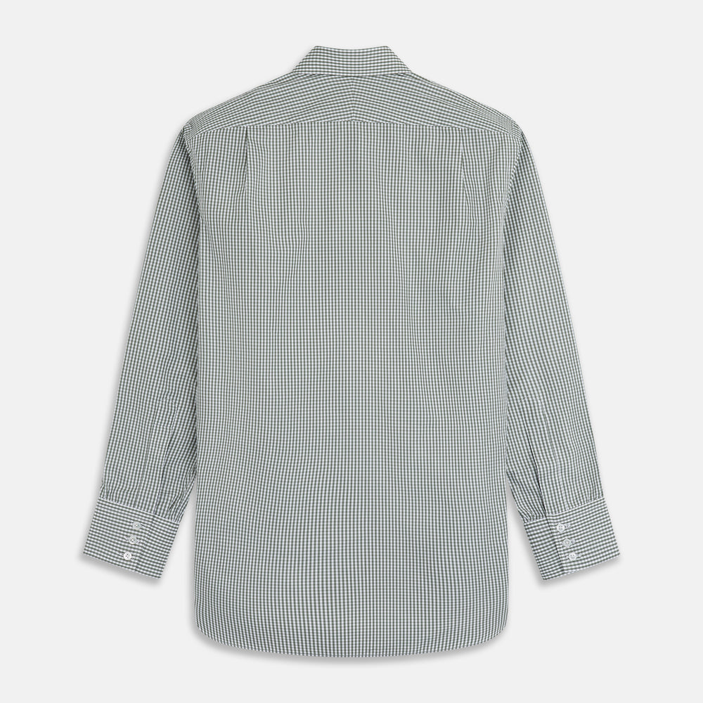 The Turnbull & Asser Green Gingham Check Regular Fit Shirt features a classic T&A collar and 3-button cuffs, displayed on a plain white background.
