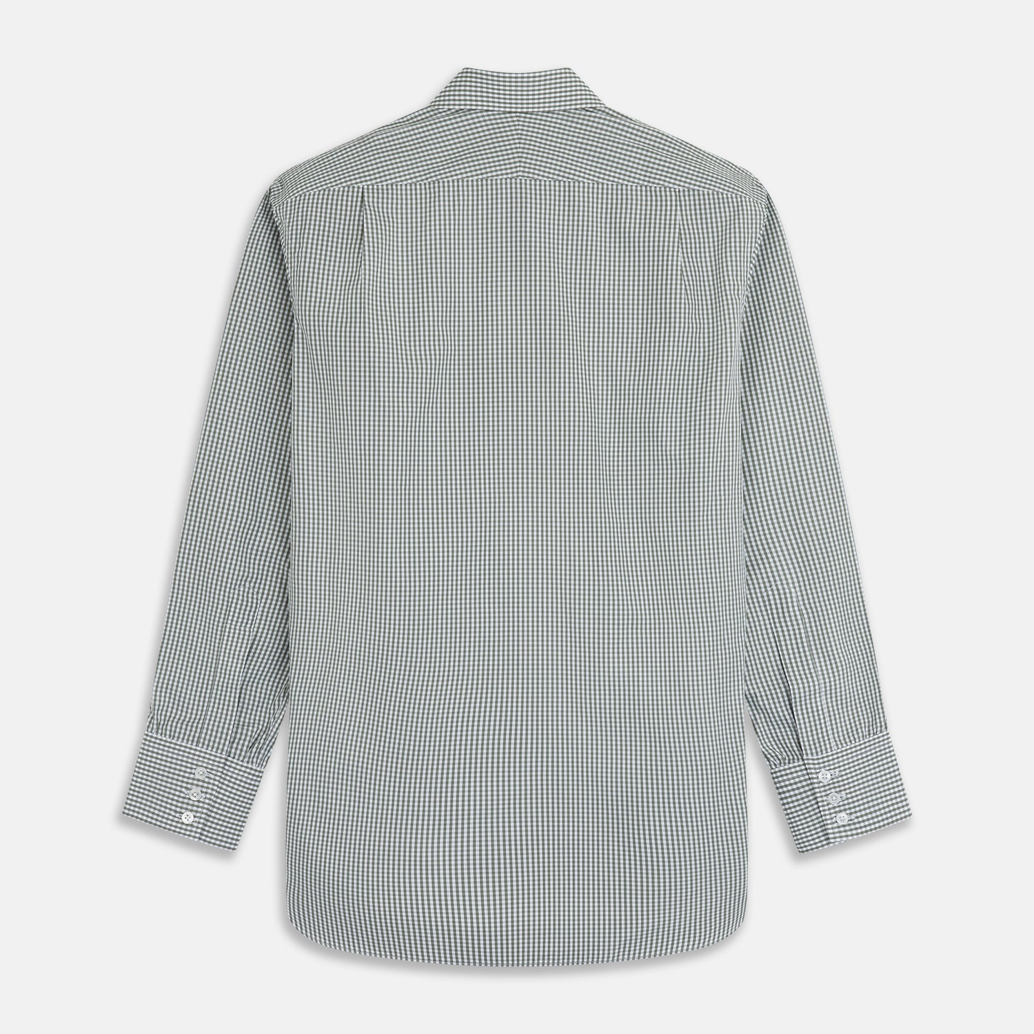 View 5 of product The Turnbull & Asser Green Gingham Check Regular Fit Shirt features a classic T&A collar and 3-button cuffs, displayed on a plain white background.