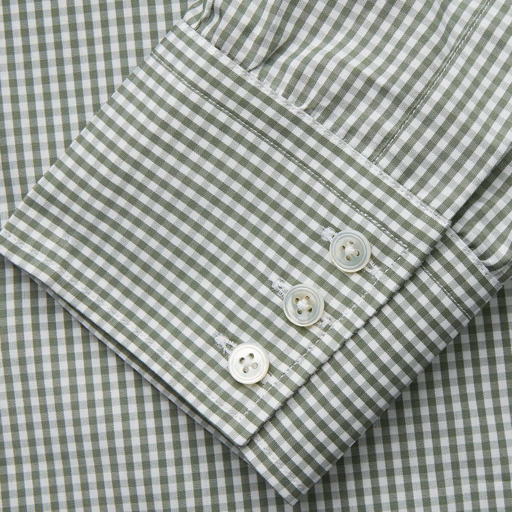 The Turnbull & Asser Green Gingham Check Regular Fit Shirt features a classic T&A collar and 3-button cuffs, displayed on a plain white background.