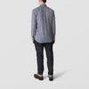 View 3 of product The Turnbull & Asser Blue Check Weekend Fit Shirt features a Derby collar and 1-button cuffs—ideal for winter layering. Shirt is laid flat on a white background.