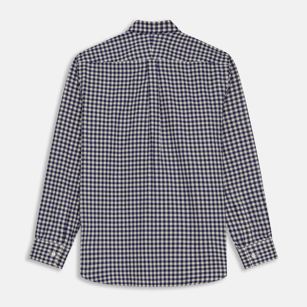 The Turnbull & Asser Blue Check Weekend Fit Shirt features a Derby collar and 1-button cuffs—ideal for winter layering. Shirt is laid flat on a white background.