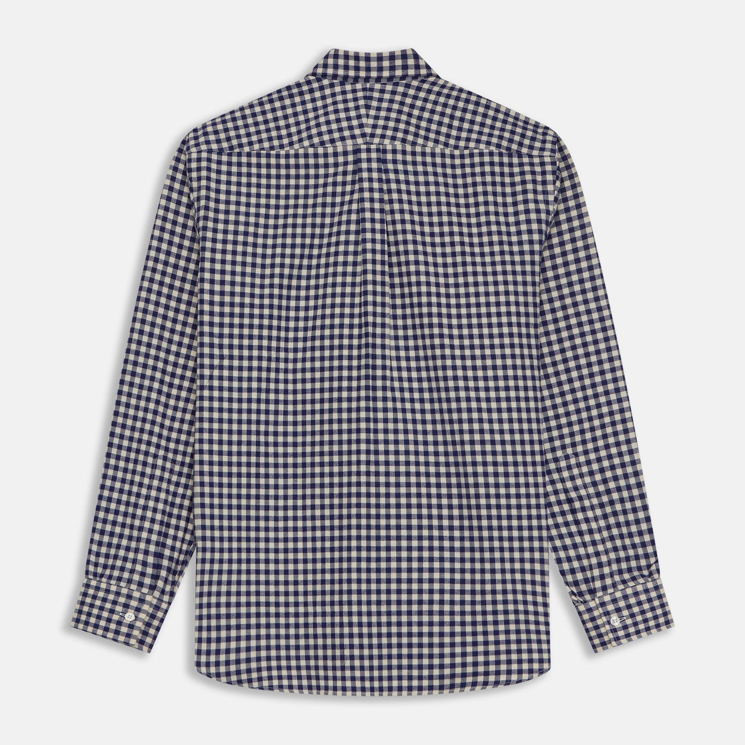 View 6 of product The Turnbull & Asser Blue Check Weekend Fit Shirt features a Derby collar and 1-button cuffs—ideal for winter layering. Shirt is laid flat on a white background.