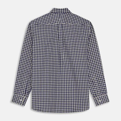 Blue Check Weekend Fit Shirt with Derby Collar and 1-Button Cuffs Image 5
