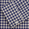 View 5 of product The Turnbull & Asser Blue Check Weekend Fit Shirt features a Derby collar and 1-button cuffs—ideal for winter layering. Shirt is laid flat on a white background.
