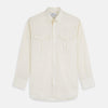 View 1 of product The Cream Herringbone Fine Cotton Weekend Officer Fit Shirt by Turnbull & Asser features a Dorset collar, long sleeves, two button-flap chest pockets, and buttoned cuffs—perfect for smart-casual style.