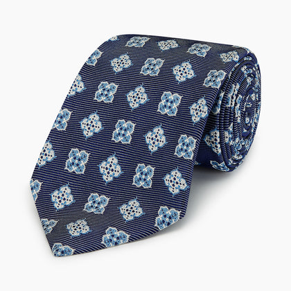 Blue Geometric Jacquard Tie Image 4