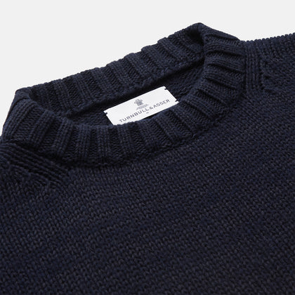 Navy Lewis Guernsey Knitted Jumper Image 2