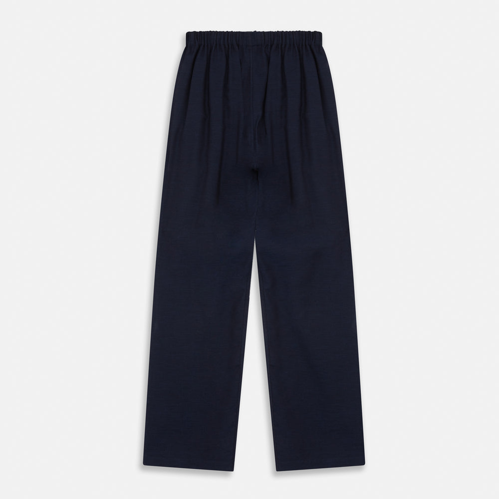 Turnbull & Asser Navy Cotton-Cashmere Pyjama Trousers feature a straight-leg cut and elastic waistband for a contemporary fit, shown laid flat on a white background.