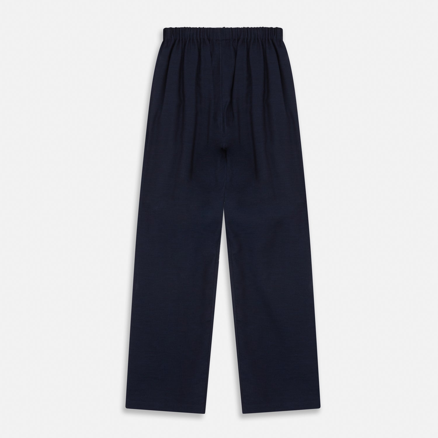 View 3 of product Turnbull & Asser Navy Cotton-Cashmere Pyjama Trousers feature a straight-leg cut and elastic waistband for a contemporary fit, shown laid flat on a white background.