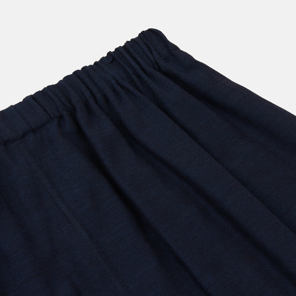 Turnbull & Asser Navy Cotton-Cashmere Pyjama Trousers feature a straight-leg cut and elastic waistband for a contemporary fit, shown laid flat on a white background.