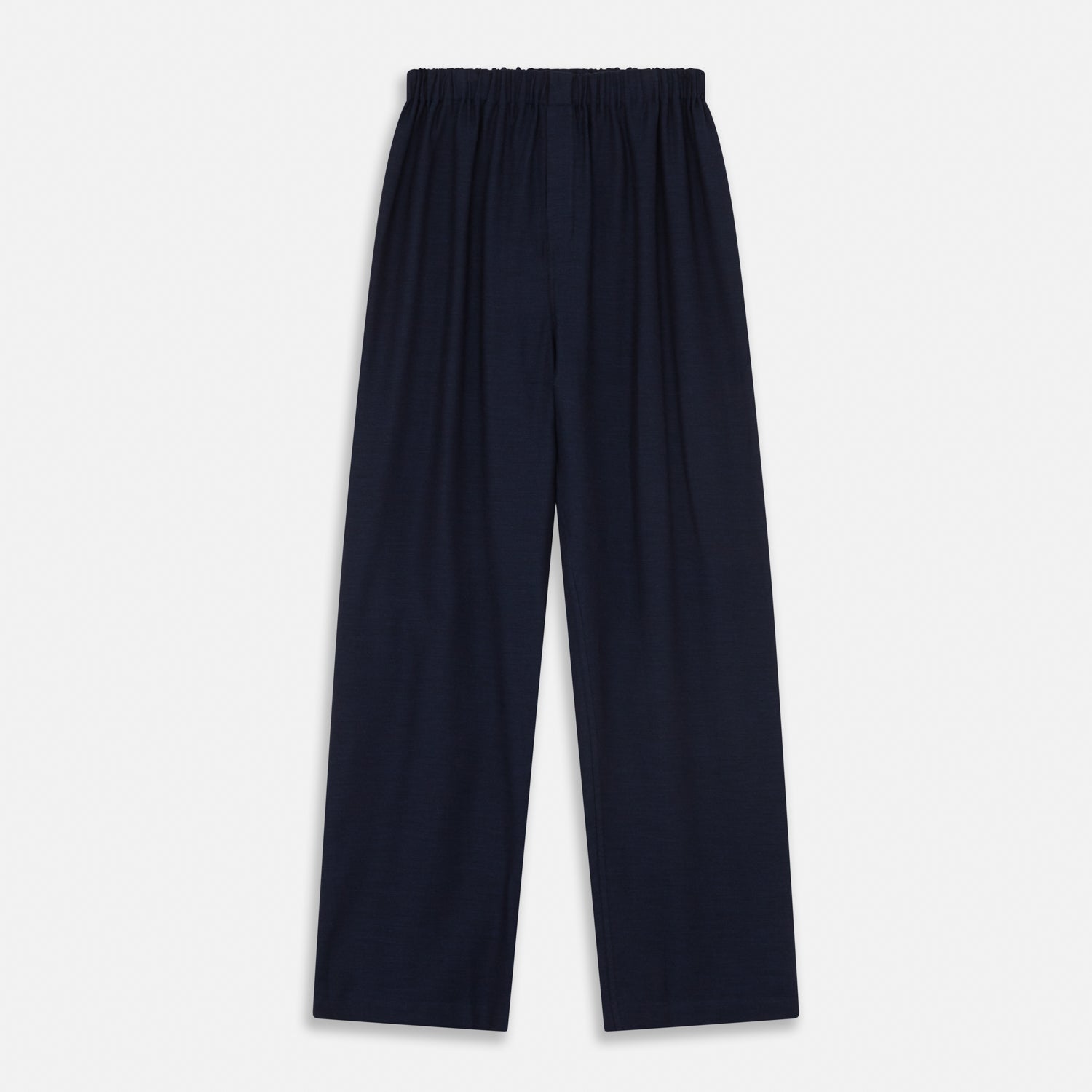 View 1 of product Turnbull & Asser Navy Cotton-Cashmere Pyjama Trousers feature a straight-leg cut and elastic waistband for a contemporary fit, shown laid flat on a white background.