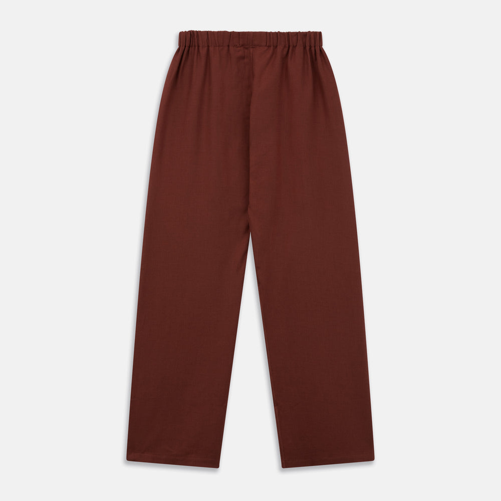 Turnbull & Asser’s Red Cotton-Cashmere Pyjama Trousers feature a contemporary straight-leg fit, elastic waistband, and dark red-brown hue, shown flat against a white background.