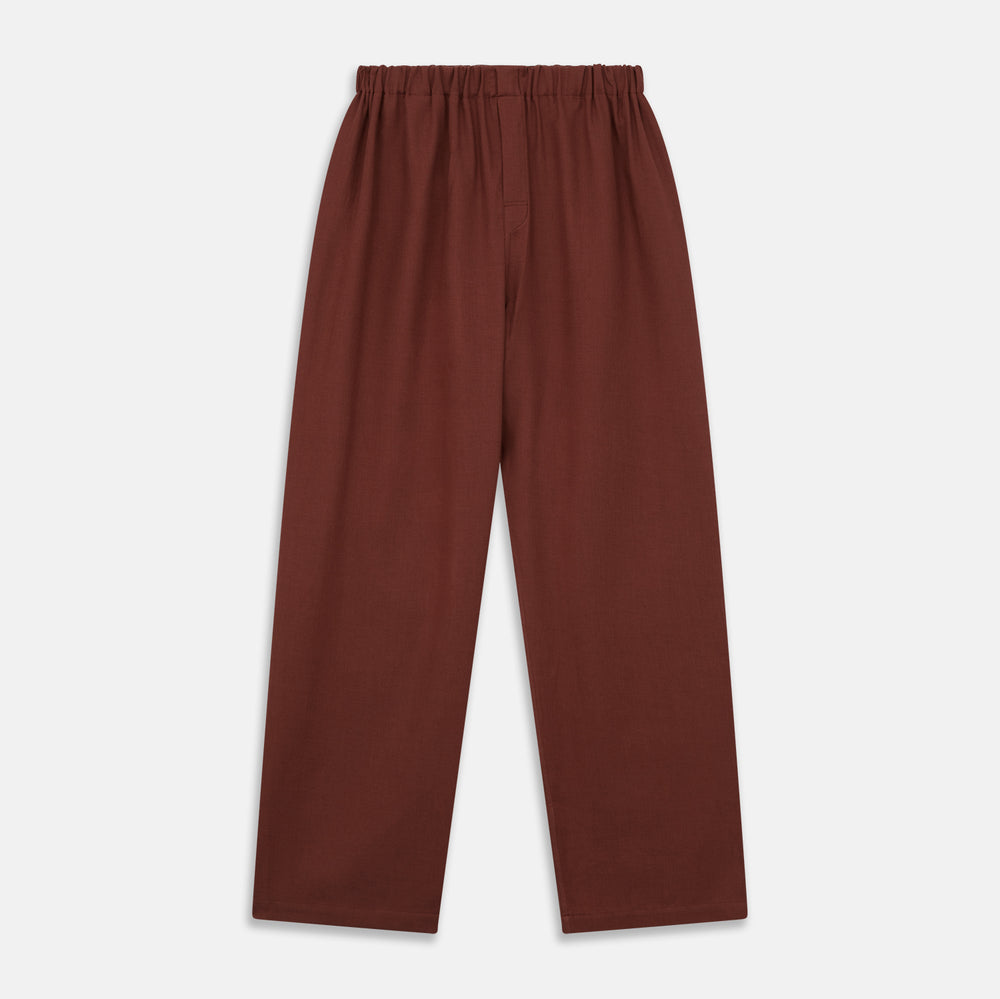 Turnbull & Asser’s Red Cotton-Cashmere Pyjama Trousers feature a contemporary straight-leg fit, elastic waistband, and dark red-brown hue, shown flat against a white background.