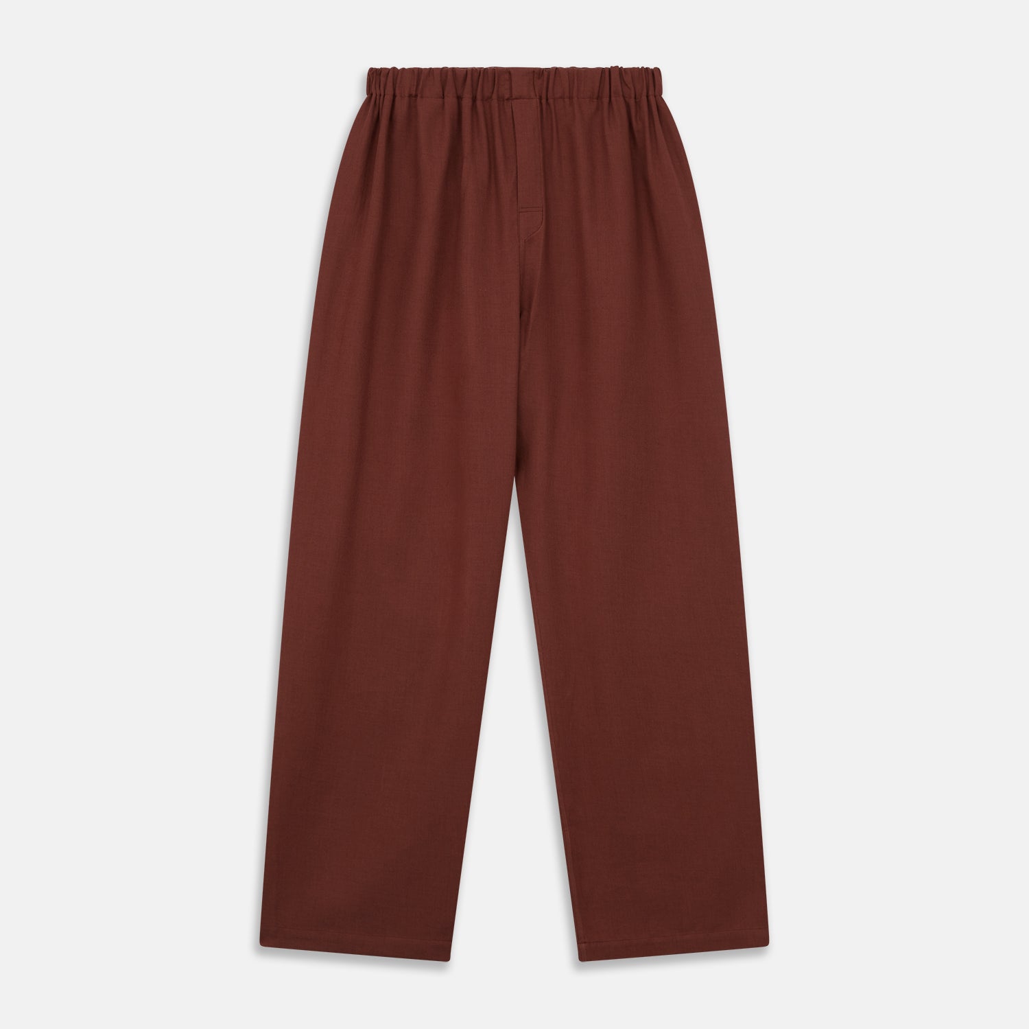 View 1 of product Turnbull & Asser’s Red Cotton-Cashmere Pyjama Trousers feature a contemporary straight-leg fit, elastic waistband, and dark red-brown hue, shown flat against a white background.