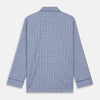 View 7 of product The Turnbull & Asser Blue Check Modern Cotton Pyjama Set features a long-sleeve button-up top and matching pants, crafted from thicker cotton for added comfort, shown against a white background.