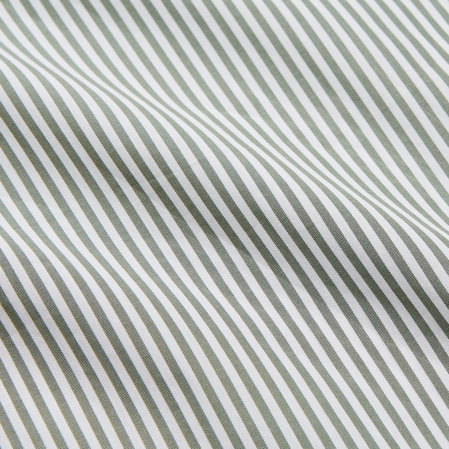 View 4 of product The Turnbull & Asser Green Bengal Stripe Modern Fit Cotton Pyjama Set features a long-sleeve button-up shirt with chest pocket and elastic waistband pants, crafted from soft Italian cotton and displayed on a white background.