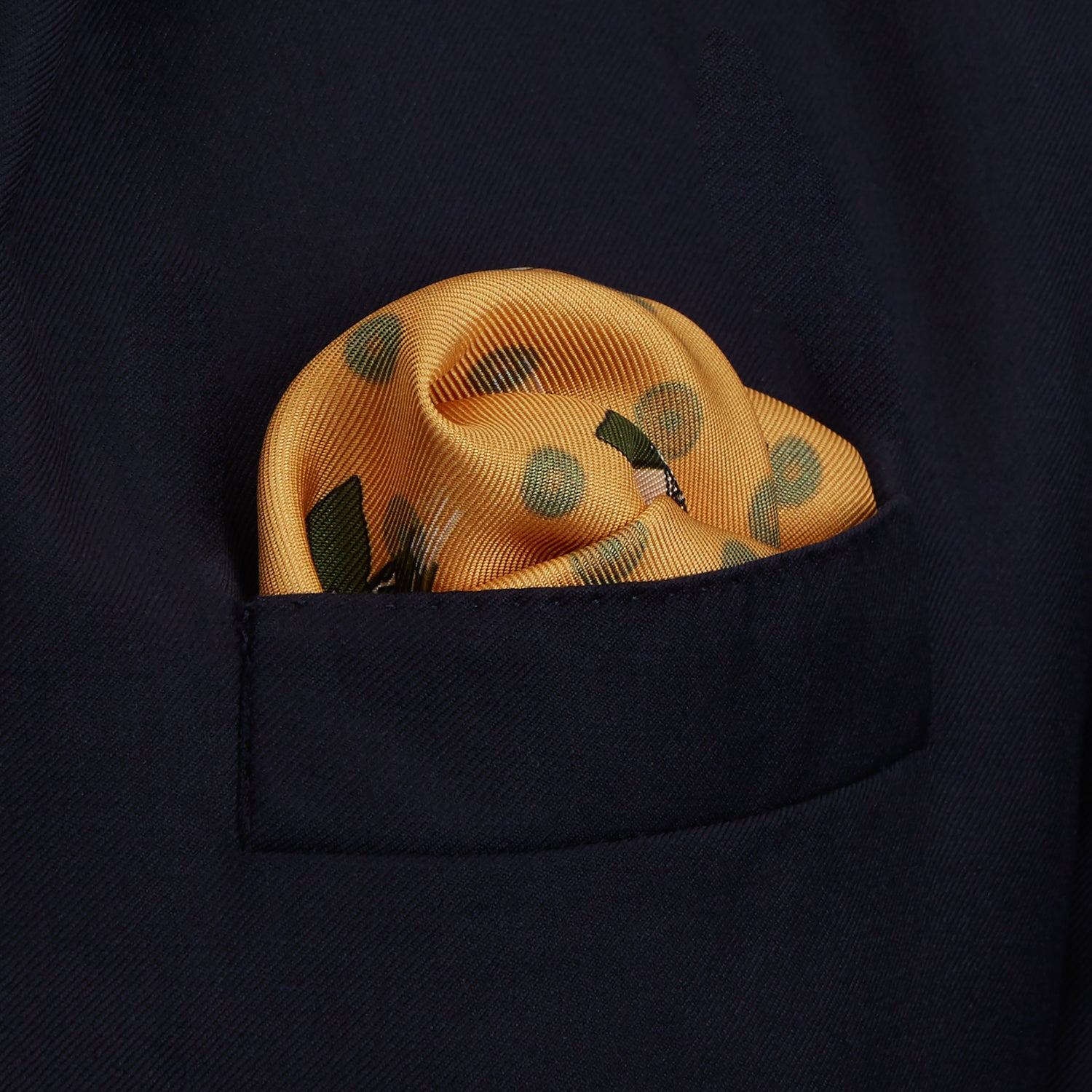 View 3 of product The Turnbull & Asser Yellow Windsurfer Double-Faced Silk Print Pocket Square features playful windsurfers on yellow silk, with a contrasting edge for a refined touch.