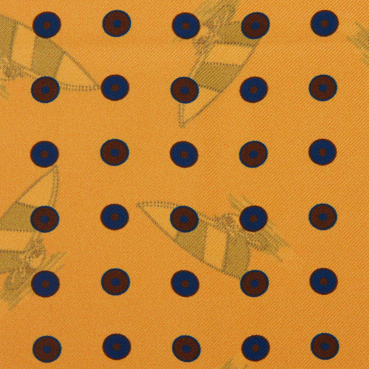 View 4 of product The Turnbull & Asser Yellow Windsurfer Double-Faced Silk Print Pocket Square features playful windsurfers on yellow silk, with a contrasting edge for a refined touch.