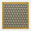 View 1 of product The Tan Medallion Print Silk Pocket Square by Turnbull & Asser features an elegant medallion geometric pattern in blue, white, and gold with central diamond shapes and a gold dotted border on luxurious silk.