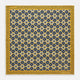The Tan Medallion Print Silk Pocket Square by Turnbull & Asser features an elegant medallion geometric pattern in blue, white, and gold with central diamond shapes and a gold dotted border on luxurious silk.