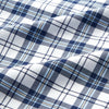 View 4 of product The Turnbull & Asser Blue Check Cotton Gown features long sleeves, a knee-length cut, shawl collar, and matching waist belt in a blue check pattern, shown against a plain white background.