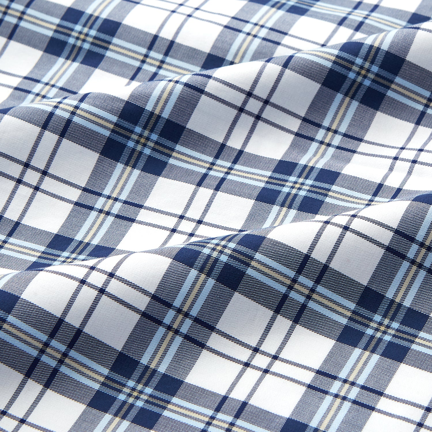 View 4 of product The Turnbull & Asser Blue Check Cotton Gown features long sleeves, a knee-length cut, shawl collar, and matching waist belt in a blue check pattern, shown against a plain white background.